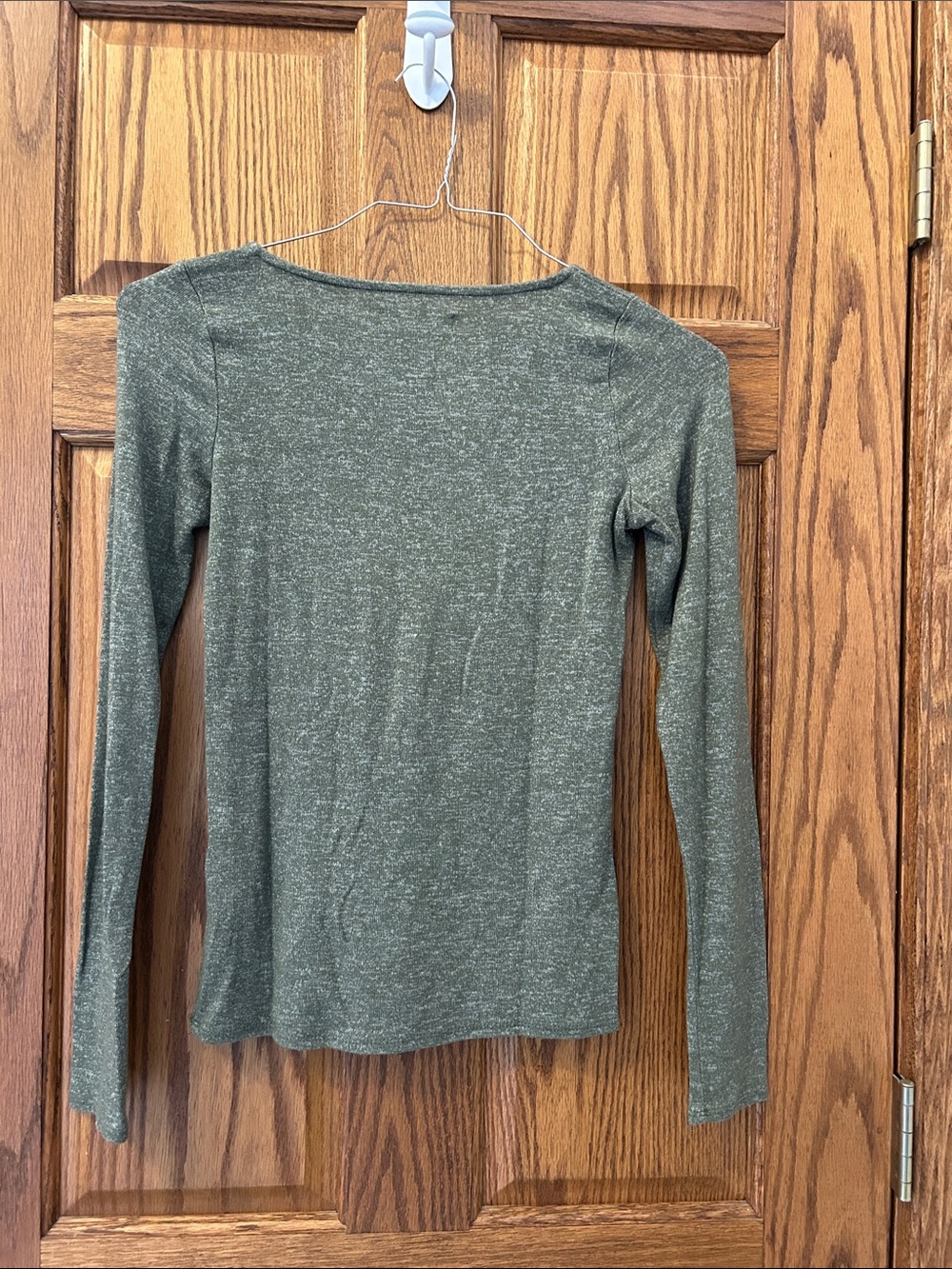 Hollister Olive Green Long Sleeve V-Neck Top with Strappy Back image 5